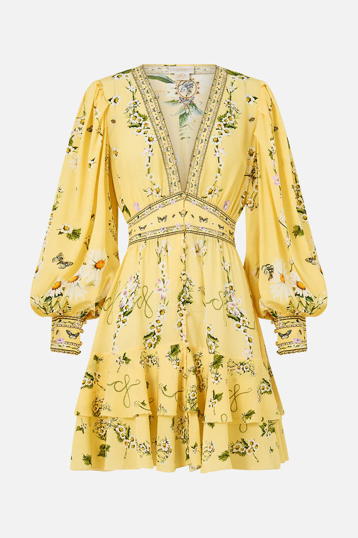 Button Front Frill Dress in Daisy Chains