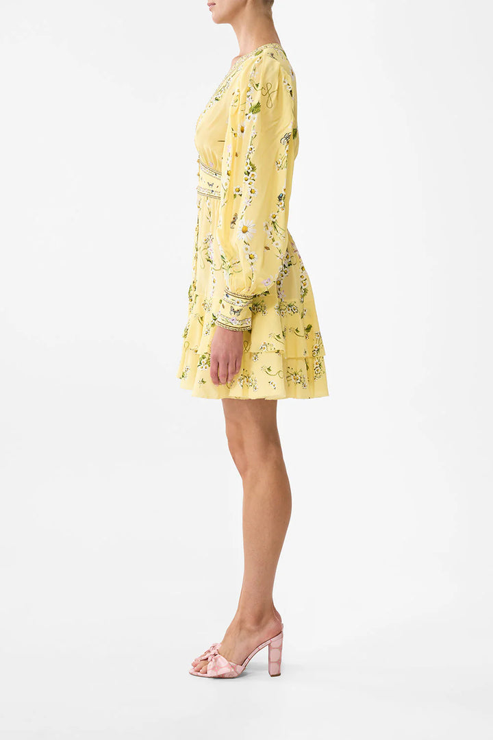 Button Front Frill Dress in Daisy Chains