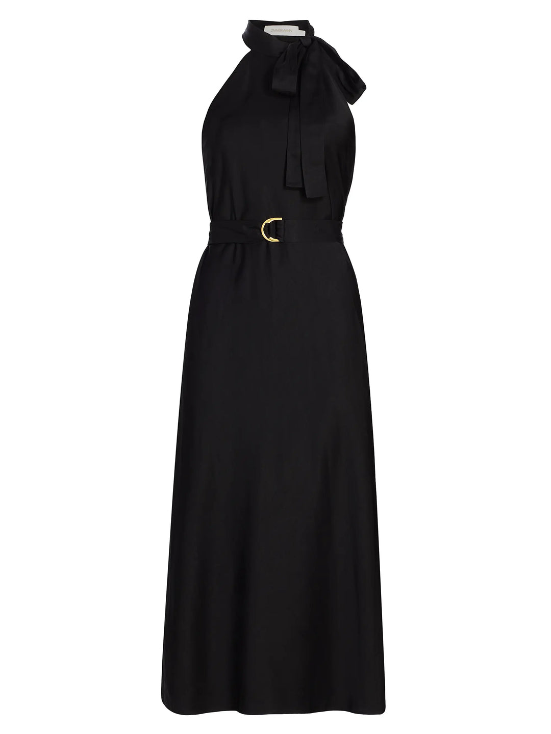 Belted High Neck Tie Midi Dress