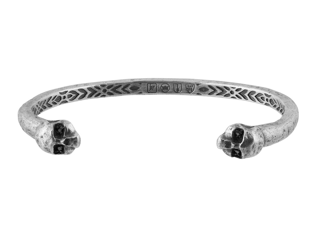 Skull Sterling Silver Black Diamond Cuff Bracelet, Narrow