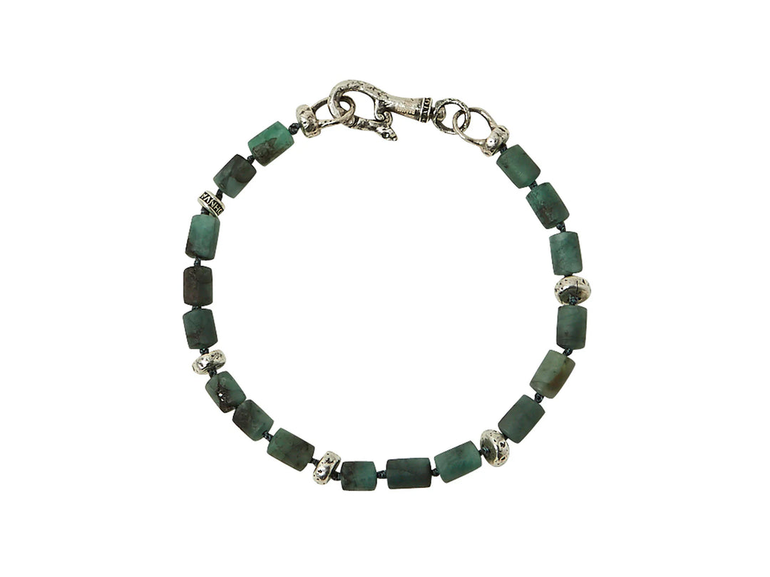 Barrel Sterling Silver Emerald Single-Strand Bracelet, Beaded