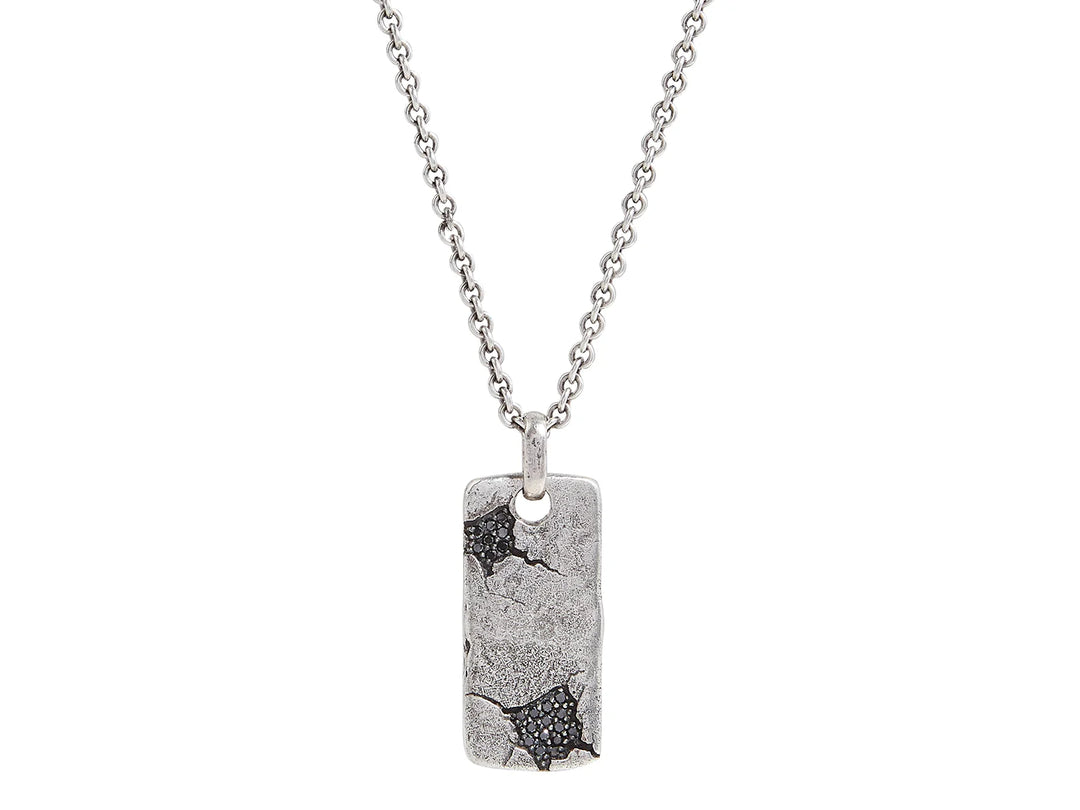 Crack Sterling Silver Black Diamond Pendant Necklace, Dog tag