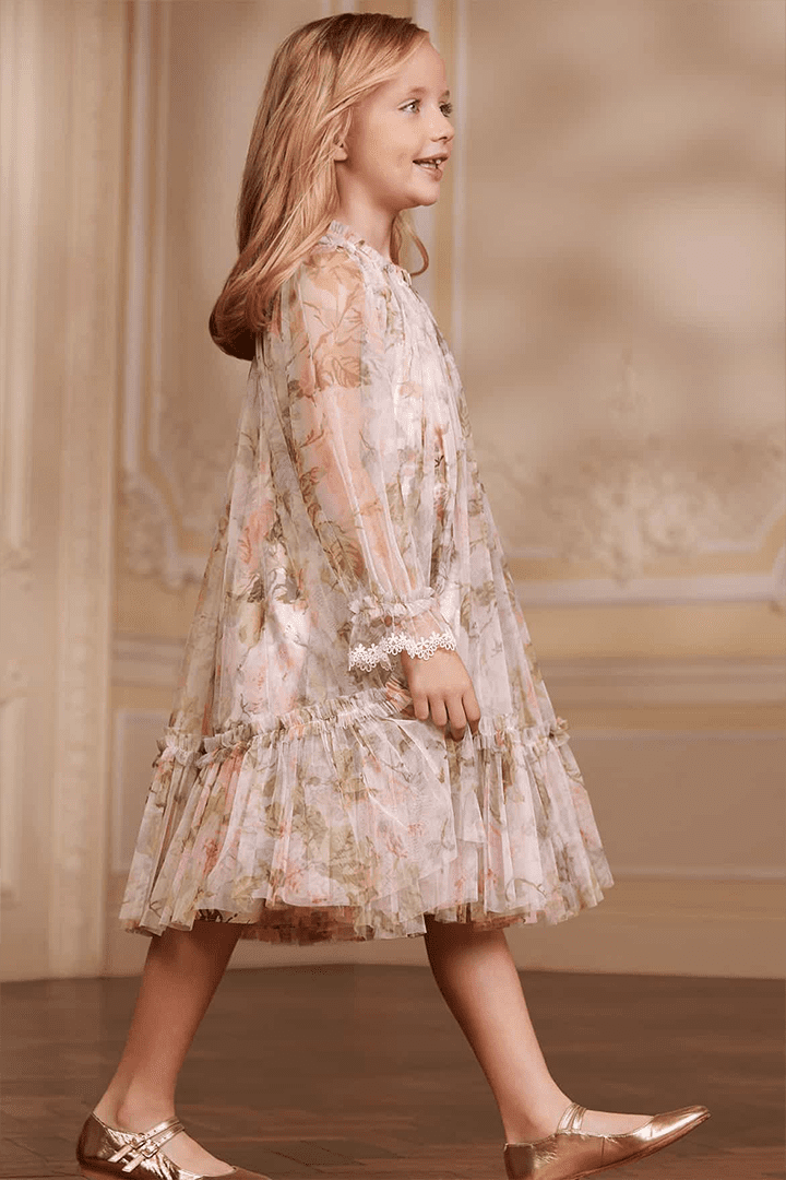 The Rose Powder Long Sleeve Kids Dress in Moonshine