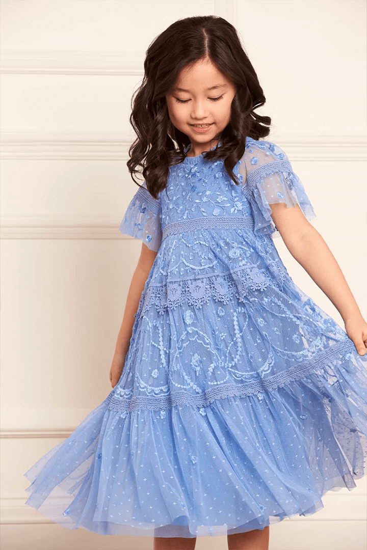 Midsummer Lace Kids Dress in Twilight Blue