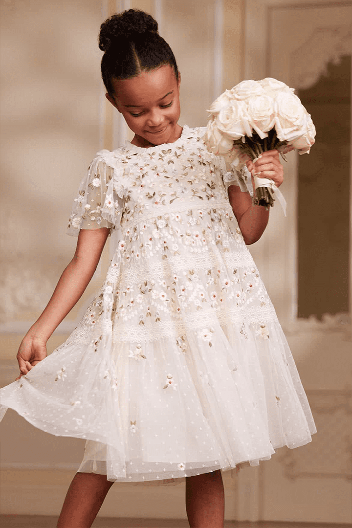 The Garland Ribbon Kids Dress in Cream