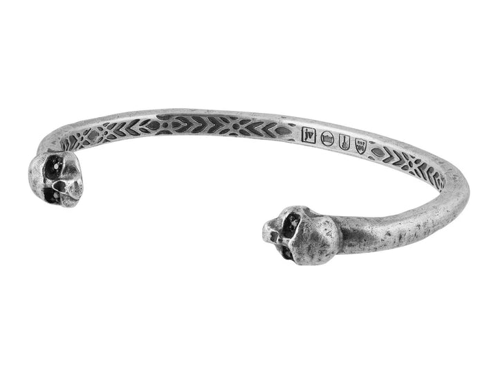 Skull Sterling Silver Black Diamond Cuff Bracelet, Narrow