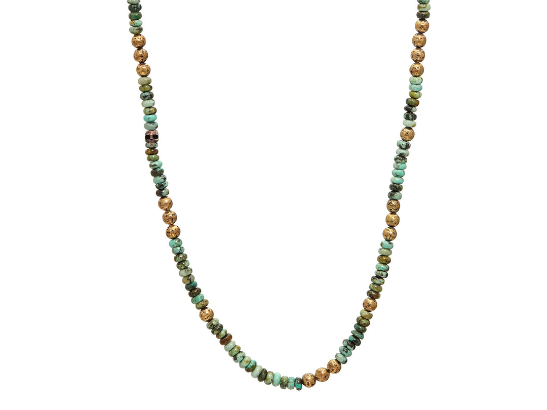 Distressed Brass Single-Strand Necklace, Beaded, with Turquoise