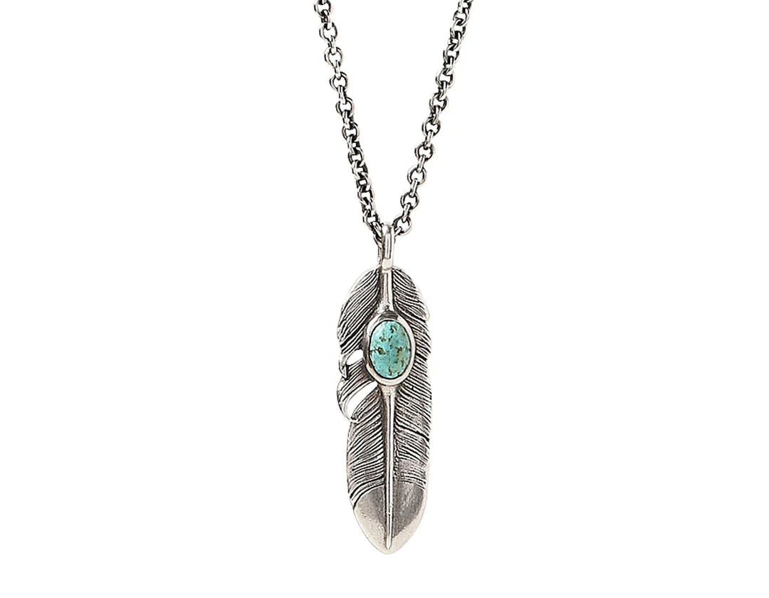 Raven Sterling Silver Turquoise Pendant Necklace, Feather