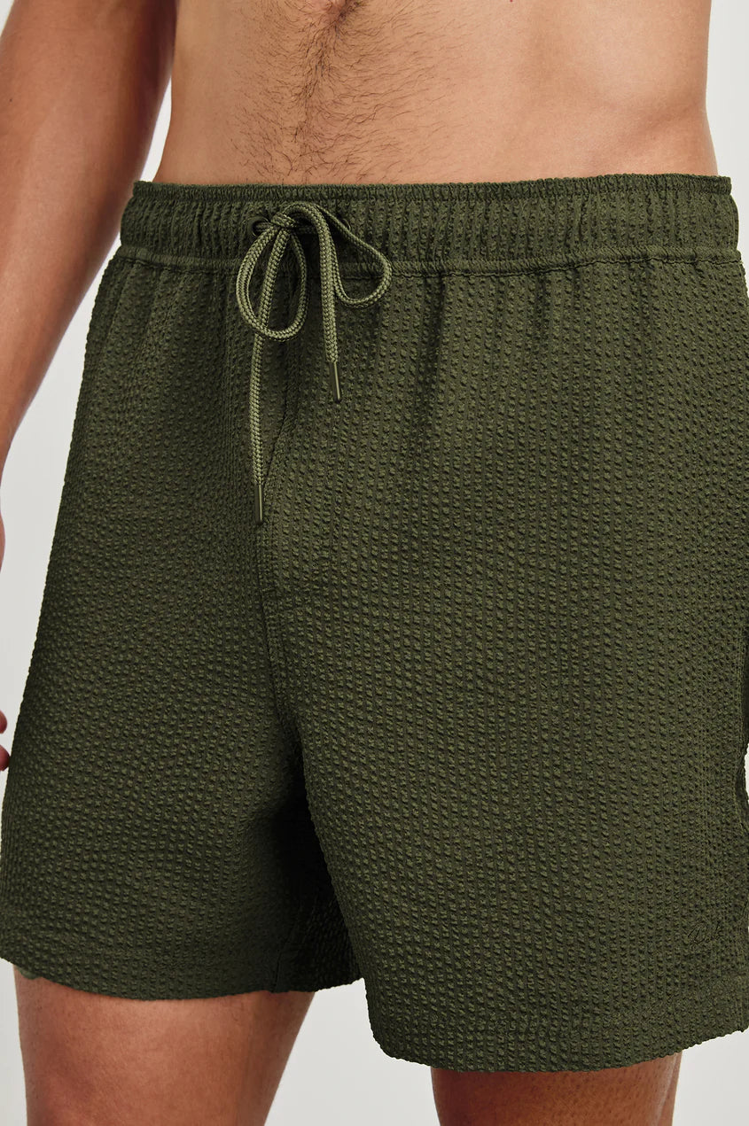 La Brea Swim Short in Olive Seersucker