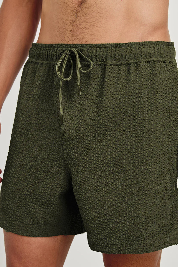 La Brea Swim Short in Olive Seersucker