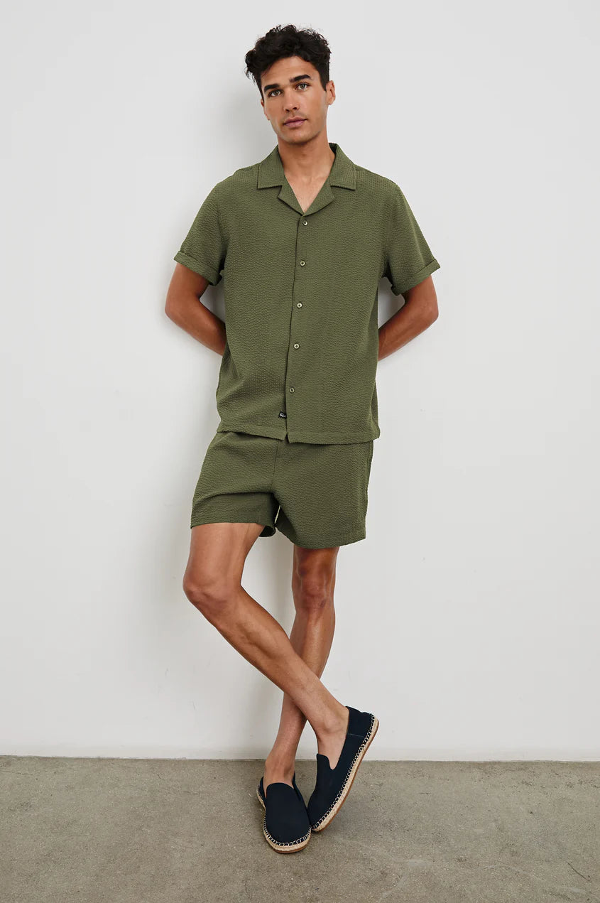 La Brea Swim Short in Olive Seersucker