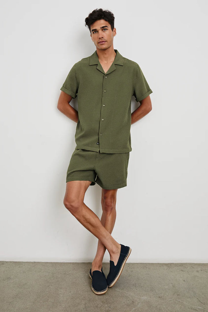 La Brea Swim Short in Olive Seersucker
