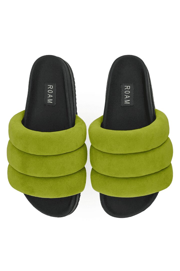 Roam Puffy Sandal Lime Vegan Suede
