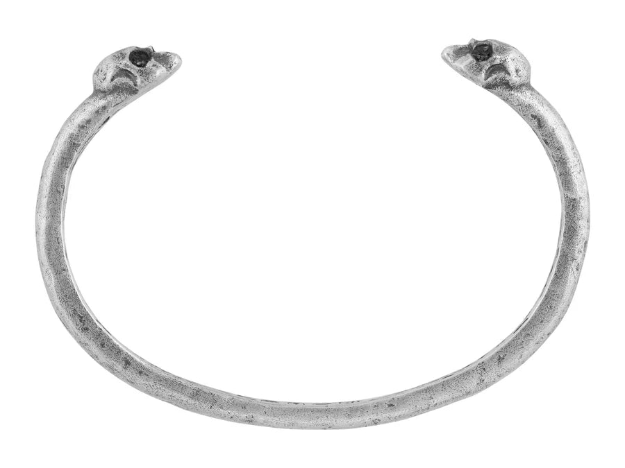 Skull Sterling Silver Black Diamond Cuff Bracelet, Narrow