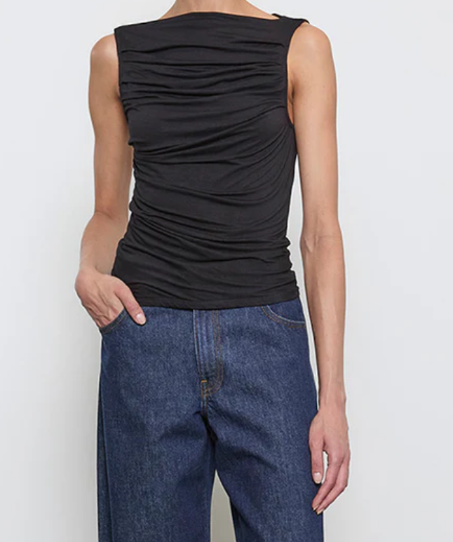 Fluid Jersey Sleeveless Draped Boatneck