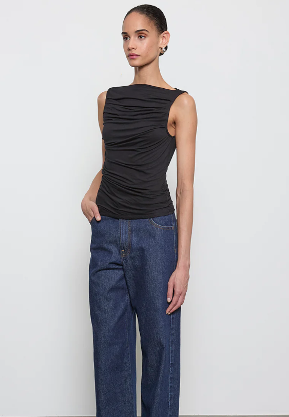 Fluid Jersey Sleeveless Draped Boatneck