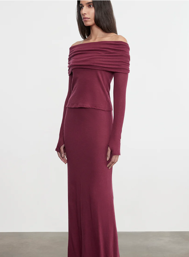 Cashmere L/S Off-Shoulder Top