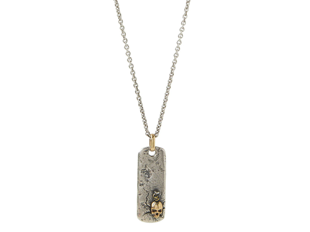 Skull Brass/Sterling Silver Pendant Necklace, Dog tag with Skull