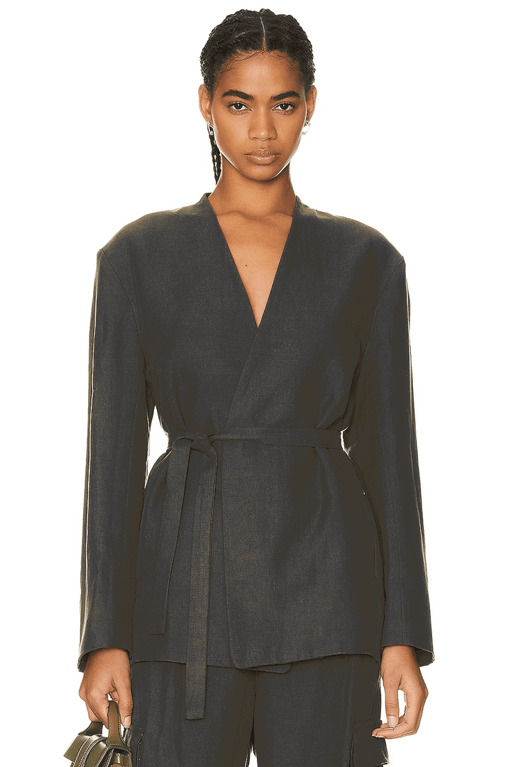 Twill Belted Jacket in Black