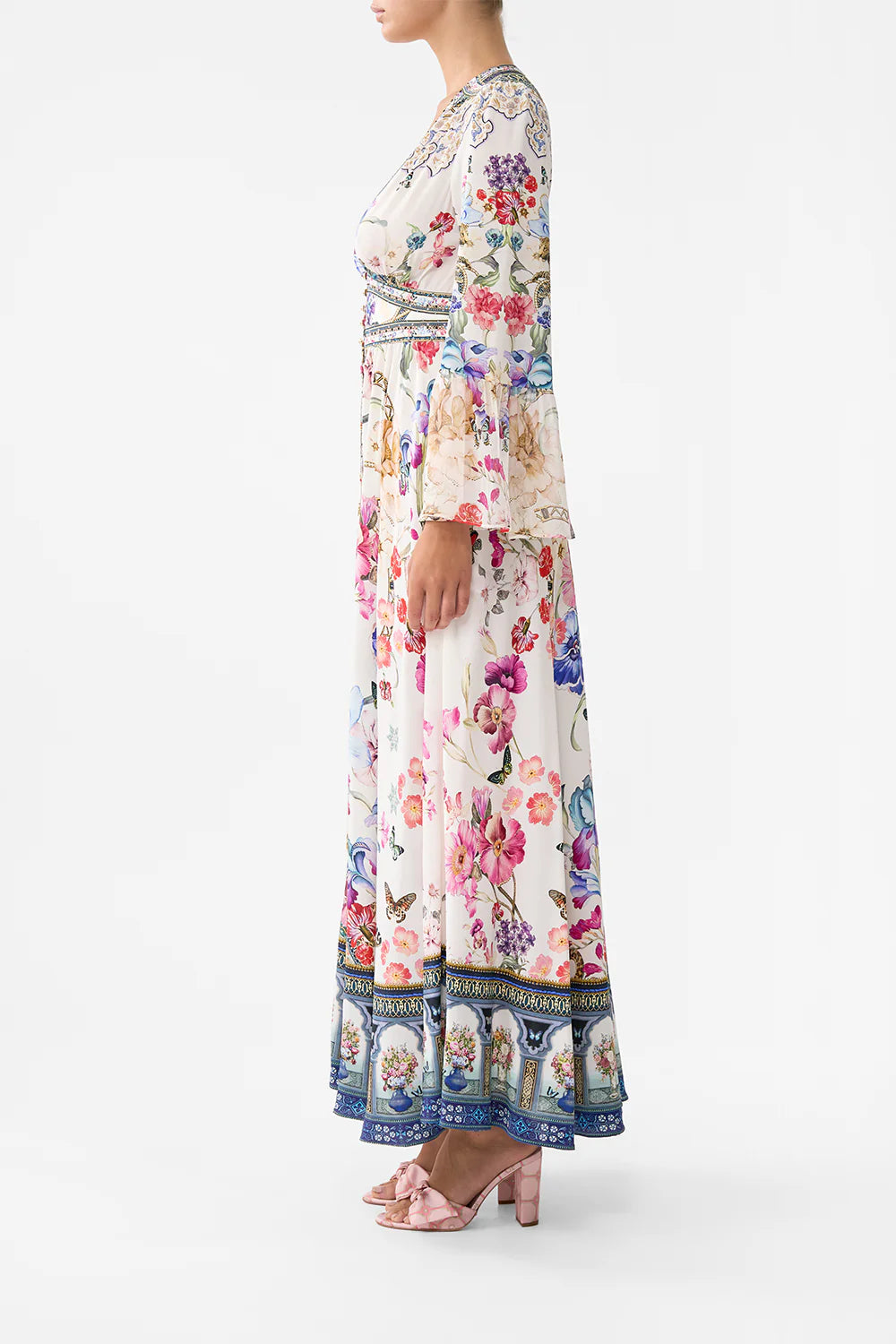 Shaped Waistband Dress Ruffle Sleeve