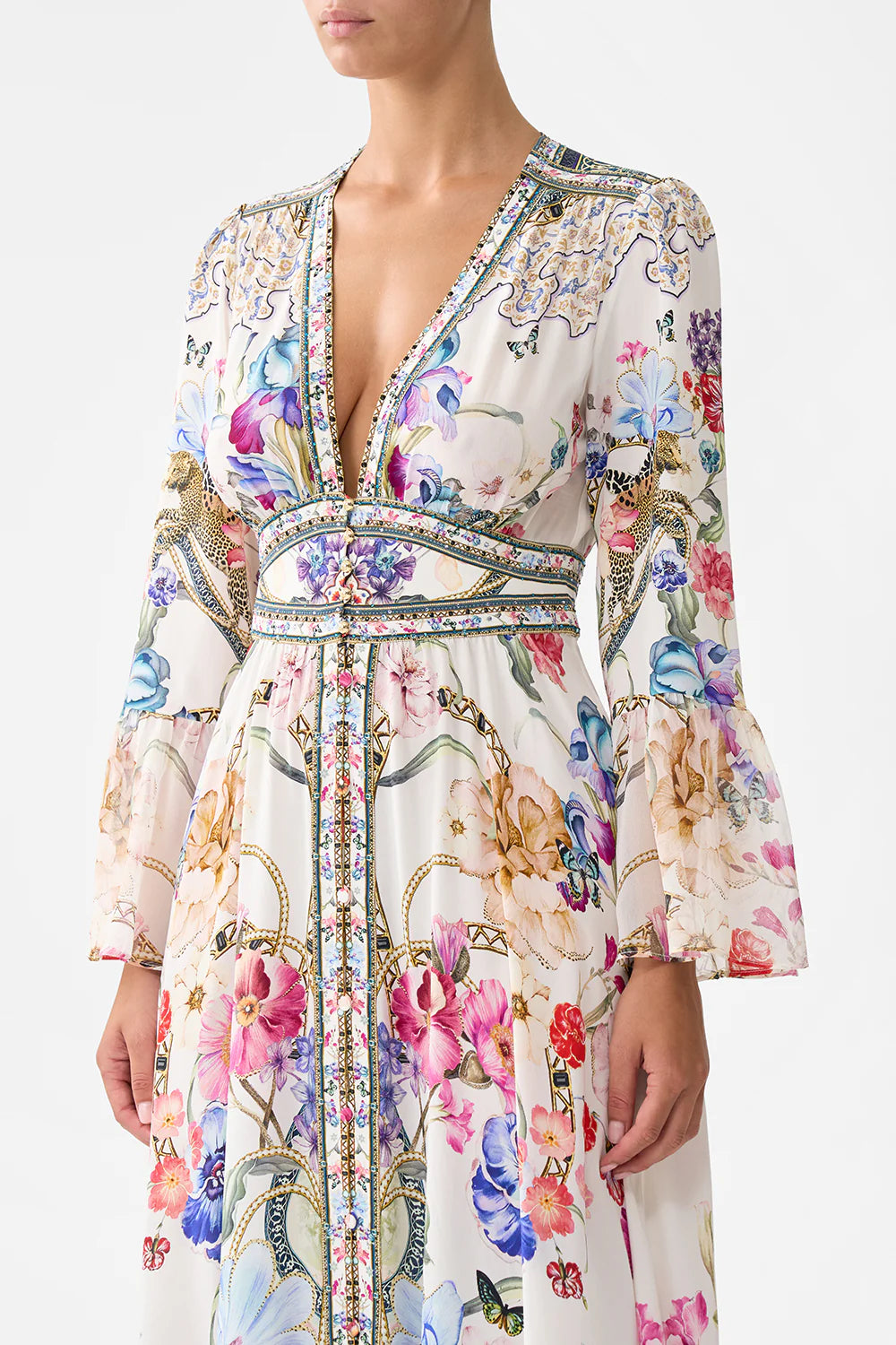 Shaped Waistband Dress Ruffle Sleeve