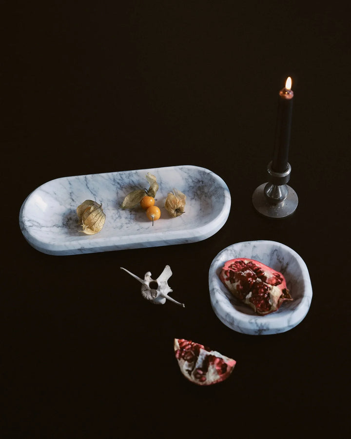 Large Marble Facet Bowl, White Carrara