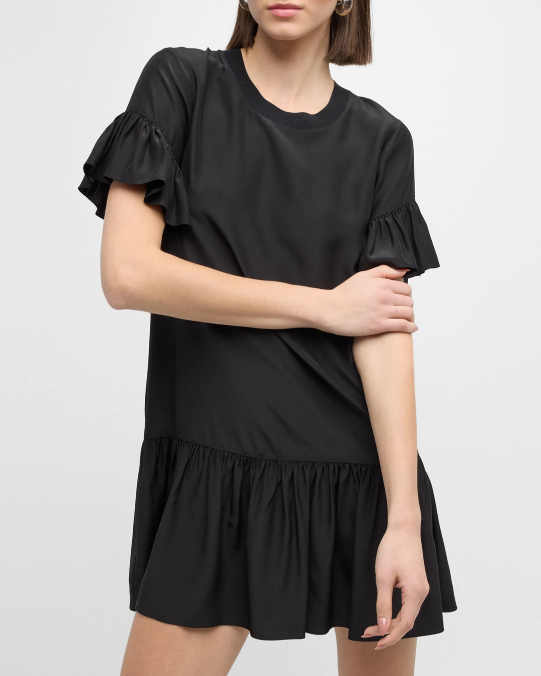 Leilah Silk Dropped-Waist Flounce Mini Dress
