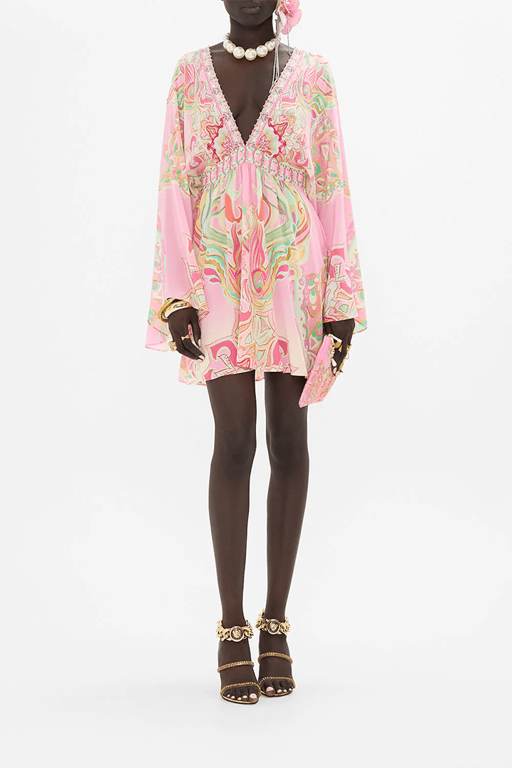 Gathered Kimono Mini Dress