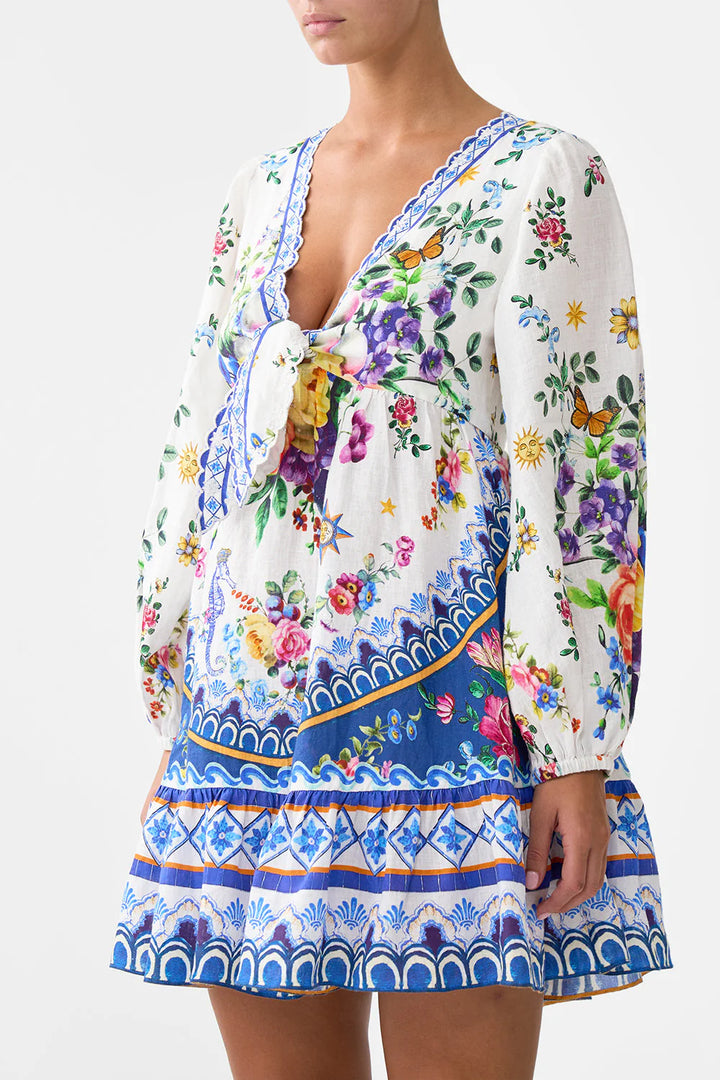 Short Tie Front Blouson in Tiles Darls