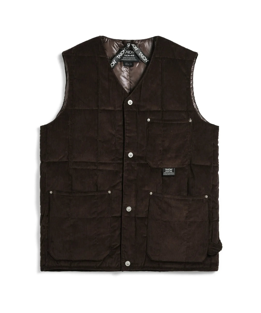 Unisex Work V Neck Button Corduroy x Down Vest