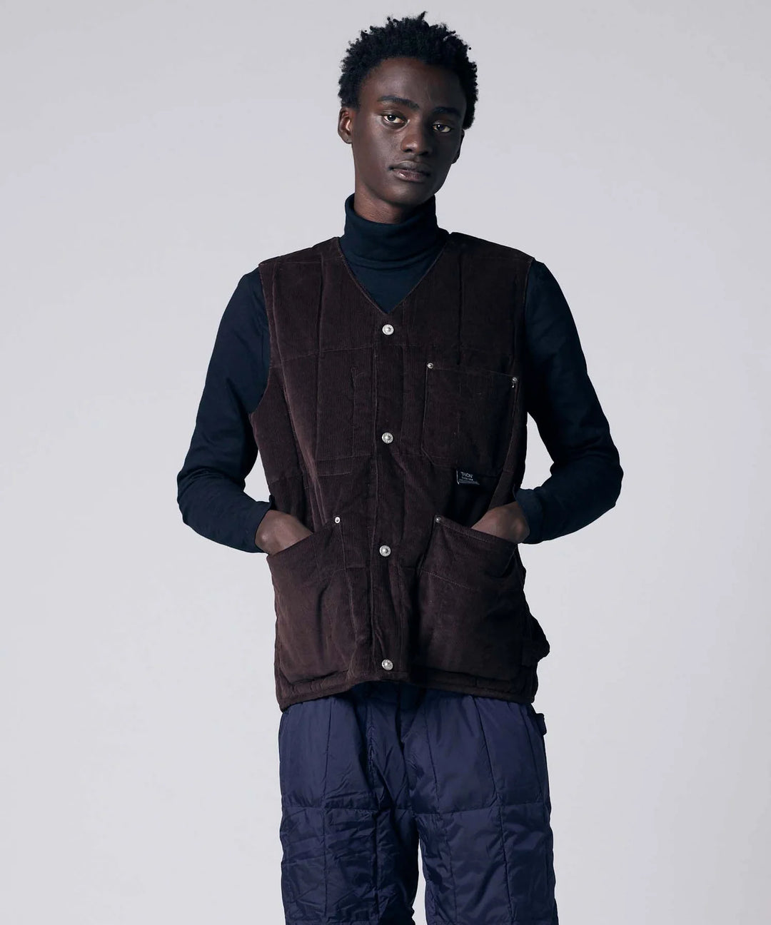 Unisex Work V Neck Button Corduroy x Down Vest