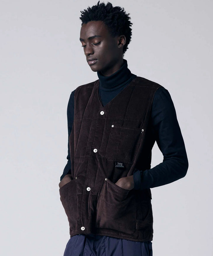 Unisex Work V Neck Button Corduroy x Down Vest