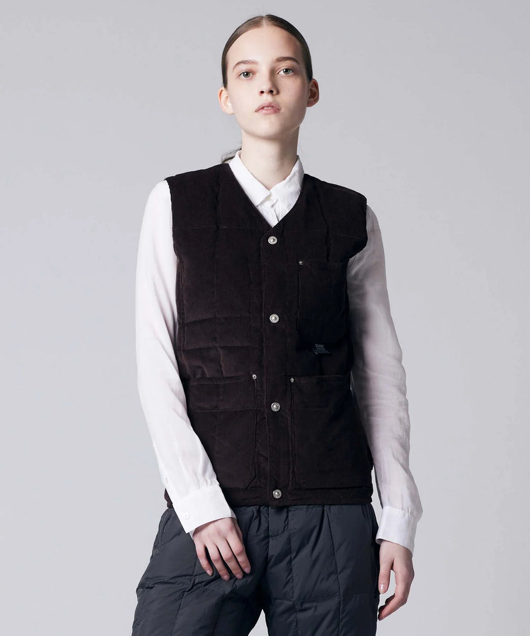 Unisex Work V Neck Button Corduroy x Down Vest