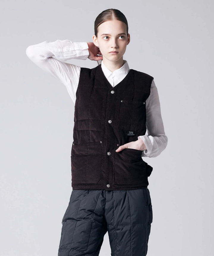 Unisex Work V Neck Button Corduroy x Down Vest