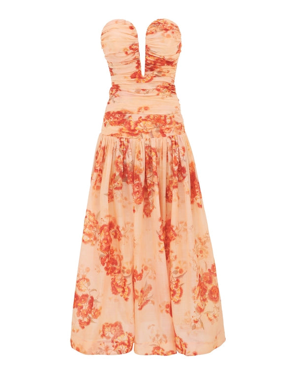 Cascadian Strapless Midi Dress