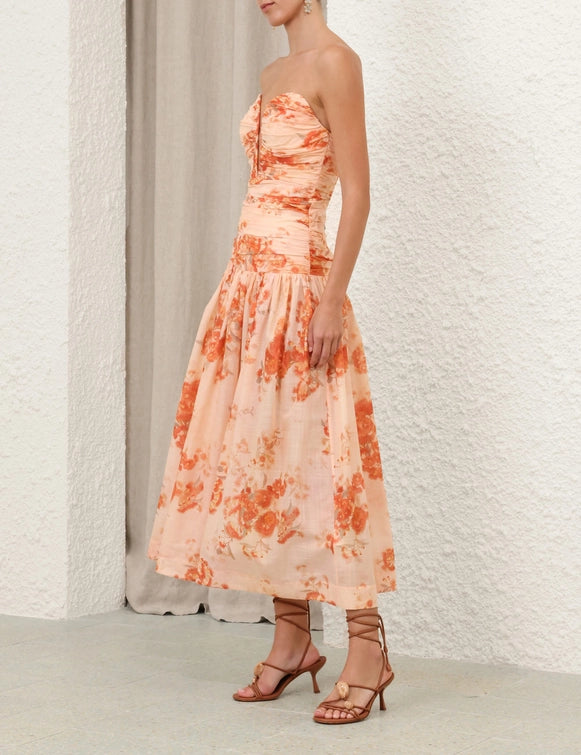 Cascadian Strapless Midi Dress