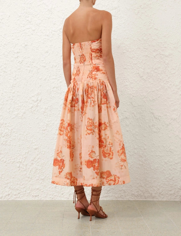 Cascadian Strapless Midi Dress