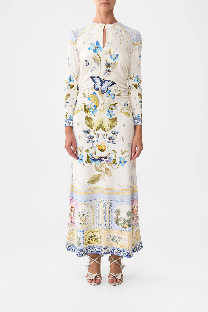 gathered jersey long dress