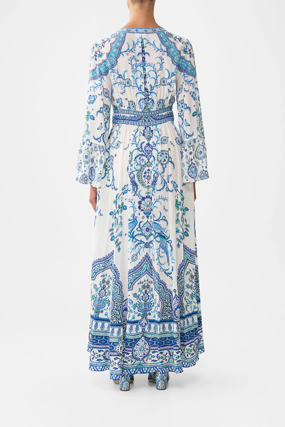 shaped waistband dress with ruffle sleeve