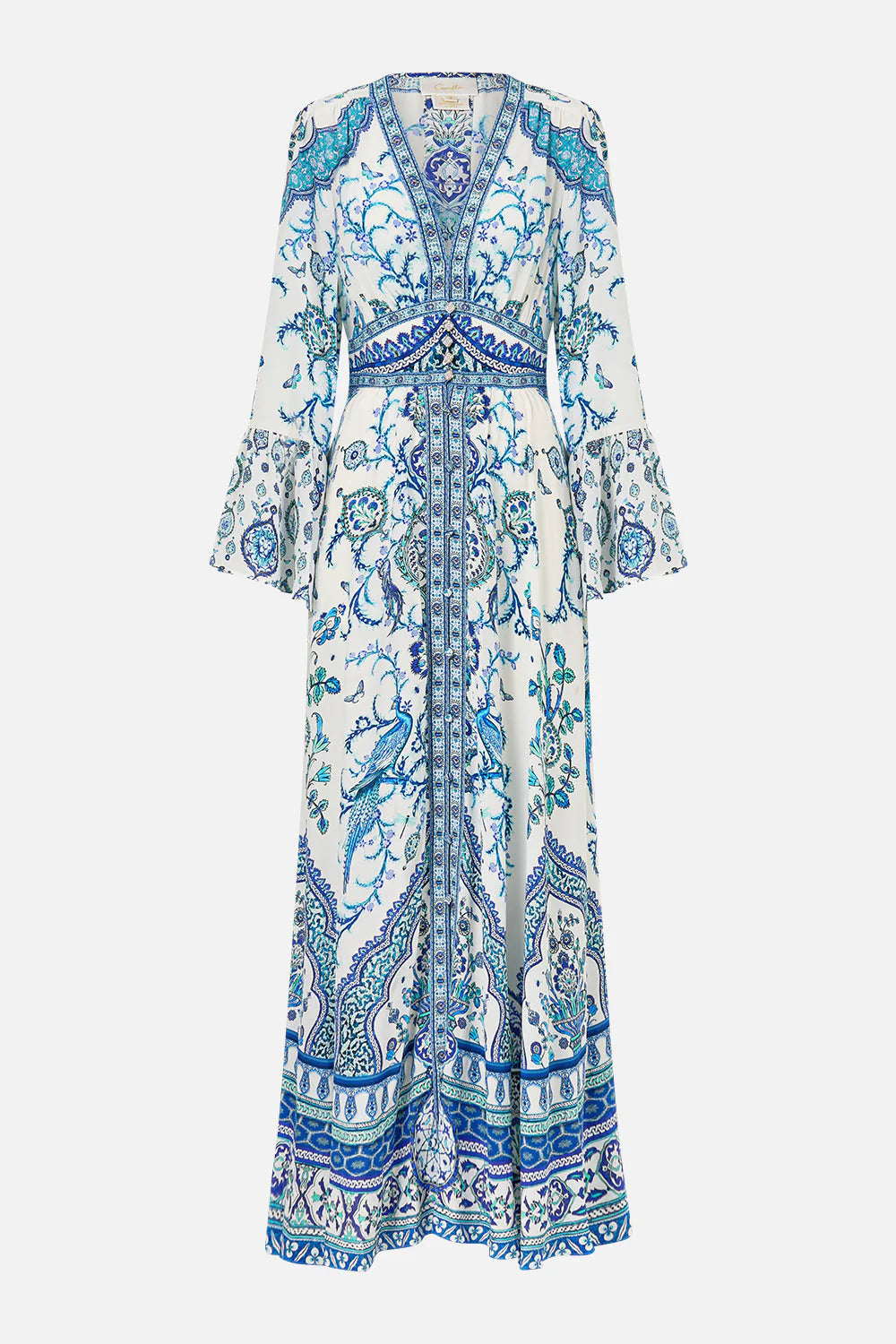 shaped waistband dress with ruffle sleeve