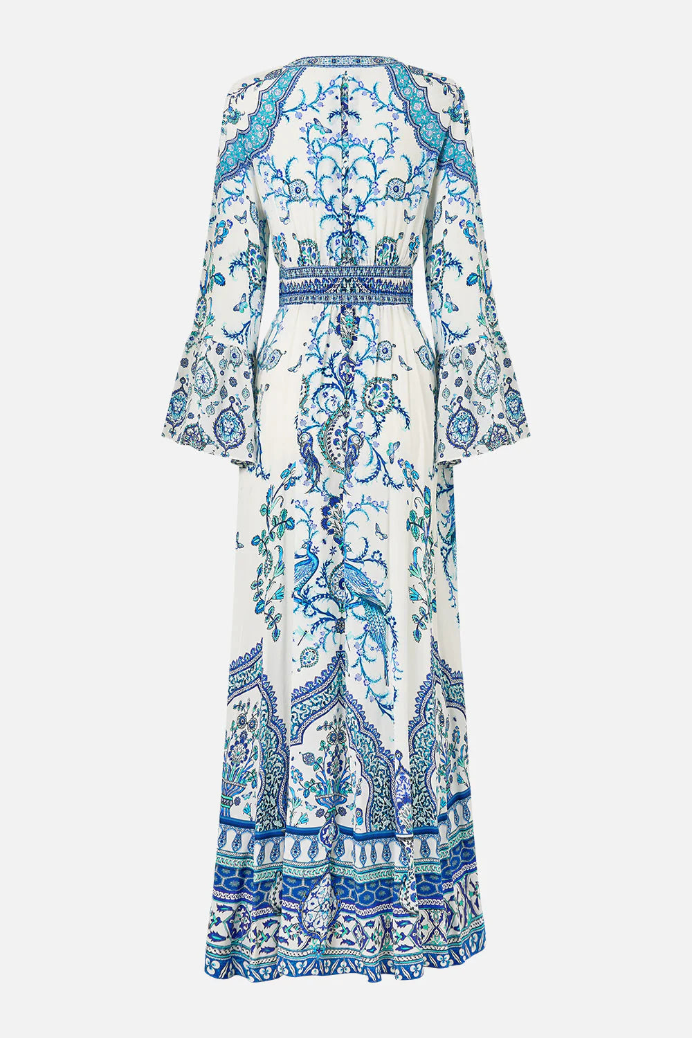 shaped waistband dress with ruffle sleeve