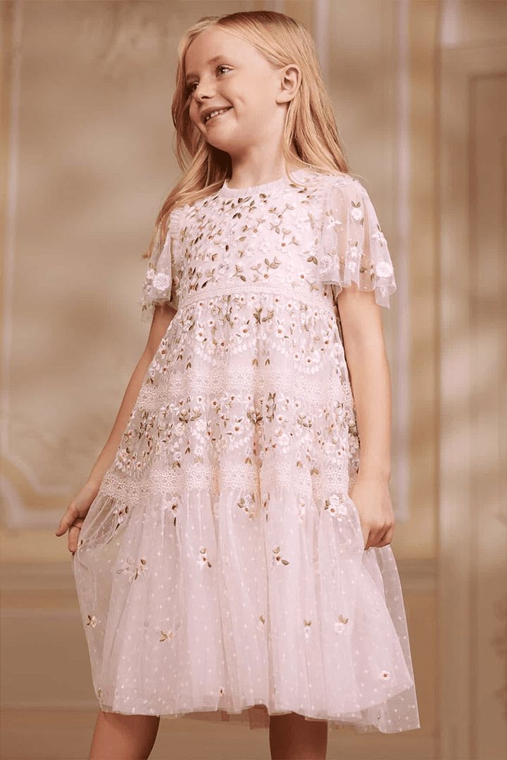 Garland Ribbon Kids Dress in Peony Pink