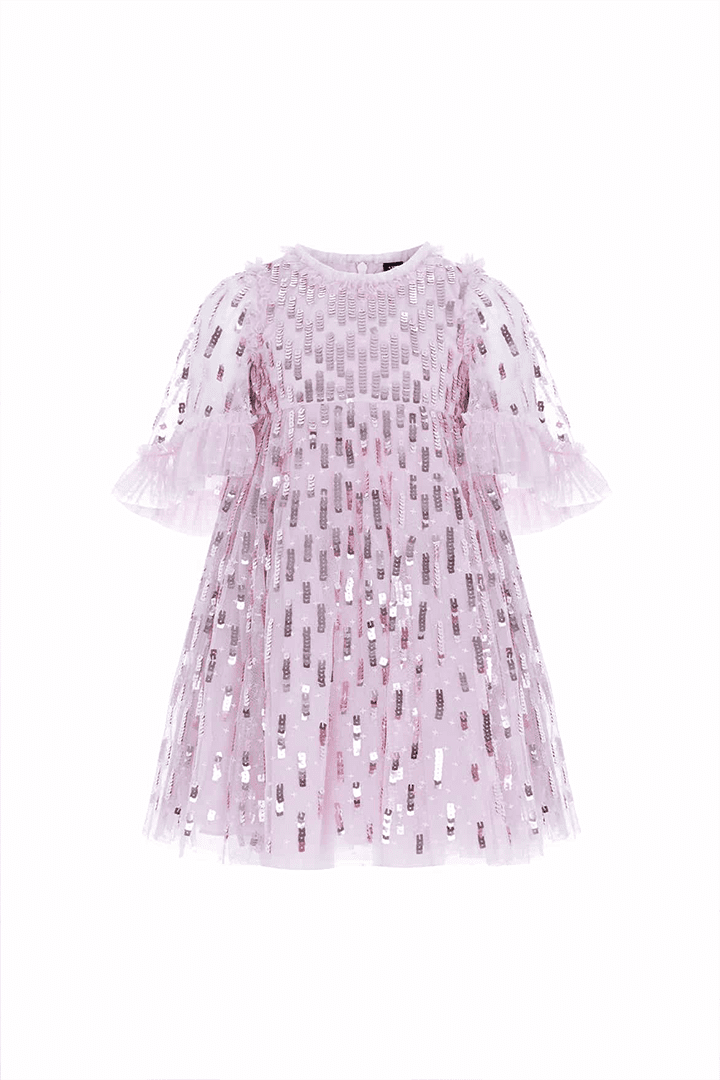 Sequin Dash Kids Dress in Mauve