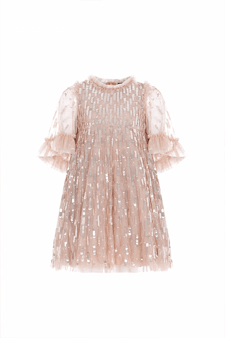 Sequin Dash Kids Dress in Sand
