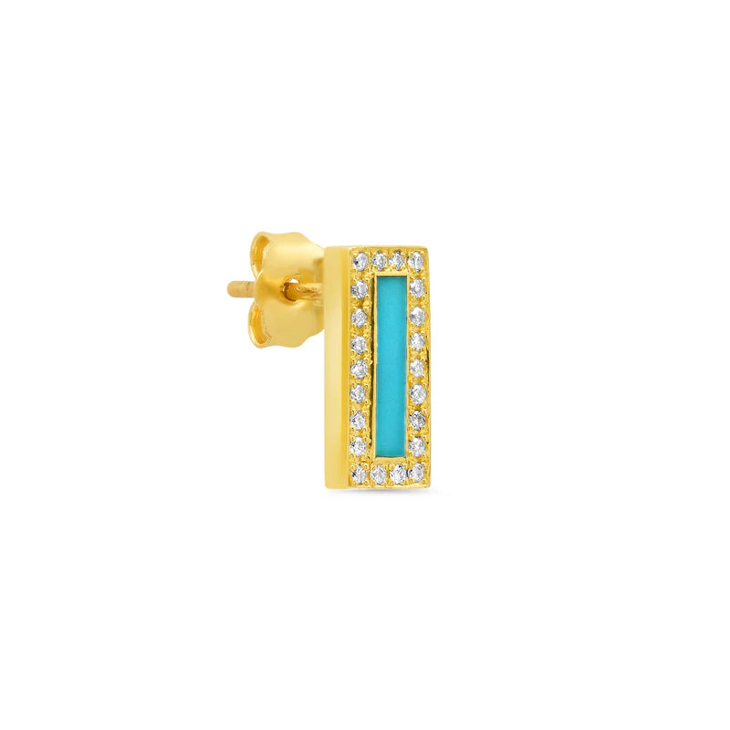 Turquoise Inlay Bar Studs with Diamonds