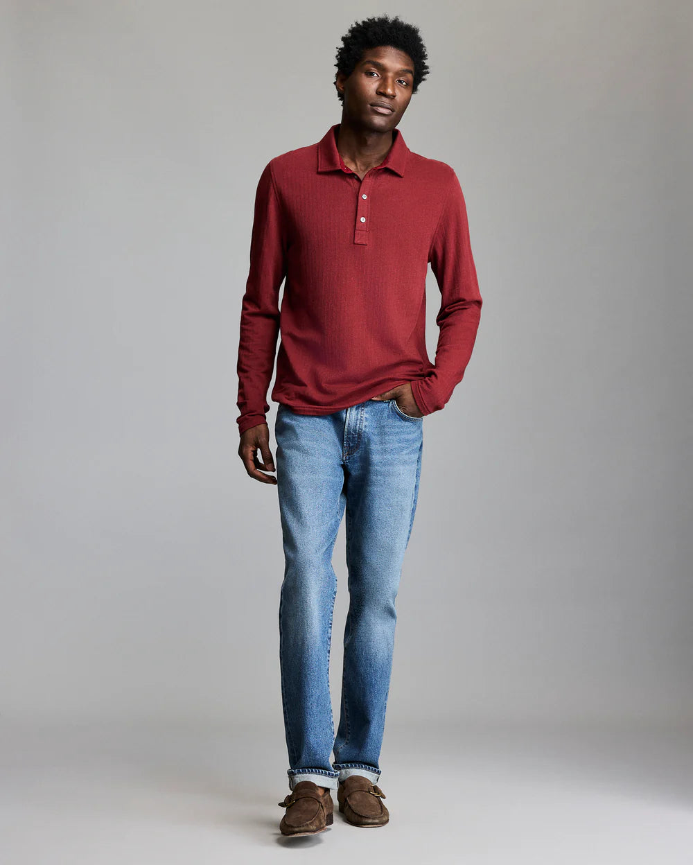 Long Sleeve Herringbone Polo