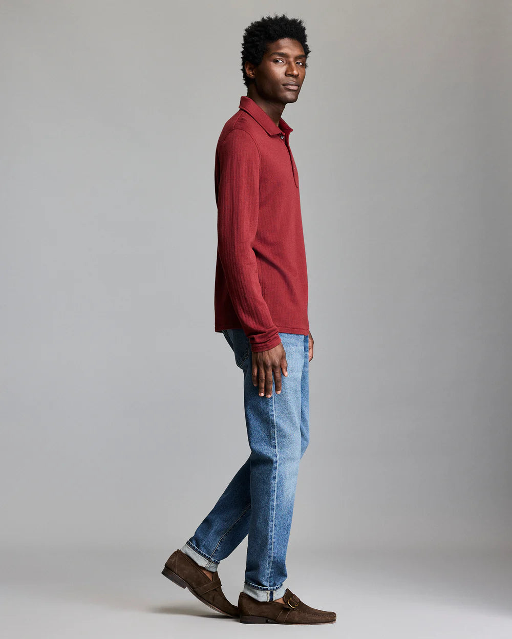 Long Sleeve Herringbone Polo