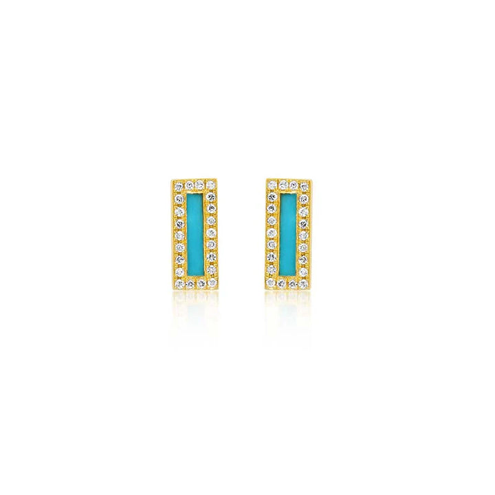 Turquoise Inlay Bar Studs with Diamonds