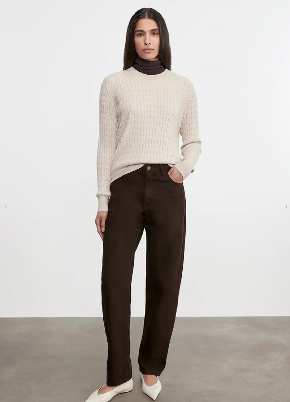 Cashmere Cotton Cable Knit Easy Crew