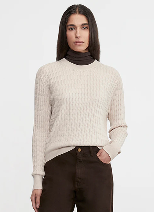Cashmere Cotton Cable Knit Easy Crew